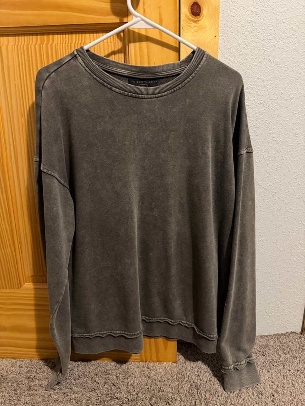 No Boundaries Vintage Wash Olive Green Crewneck Sweater